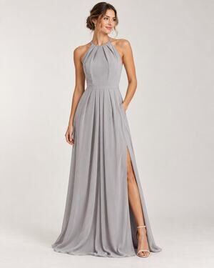Weddingtown Way Isabelle Gray Halter Maxi Gown Dress Sz 4 Bridesmaid